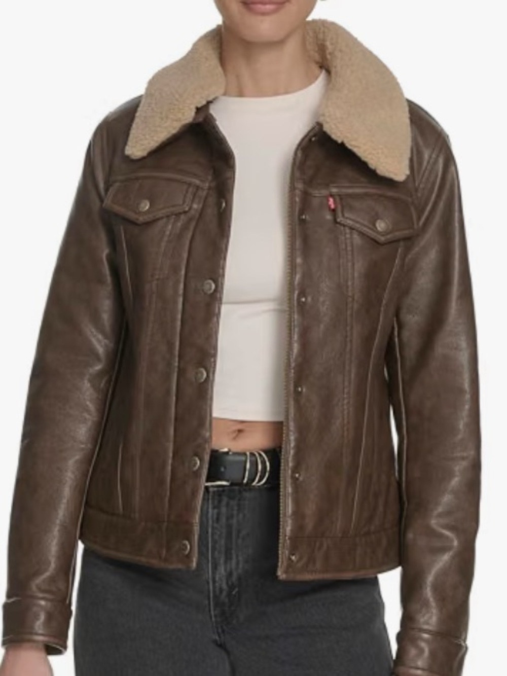 Levi's Brown Leather Teddy Sherpa Collar Jacket